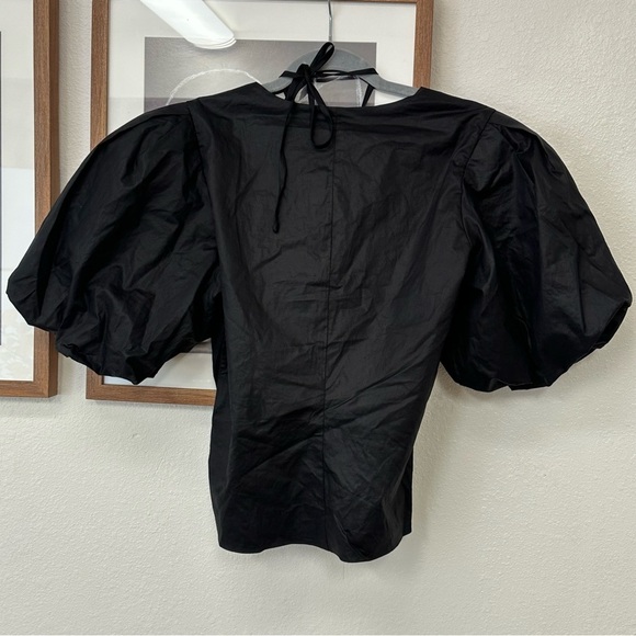 NWT FRAME Cutout Gathered Stretch-Cotton Sateen Blouse M - Picture 5 of 7